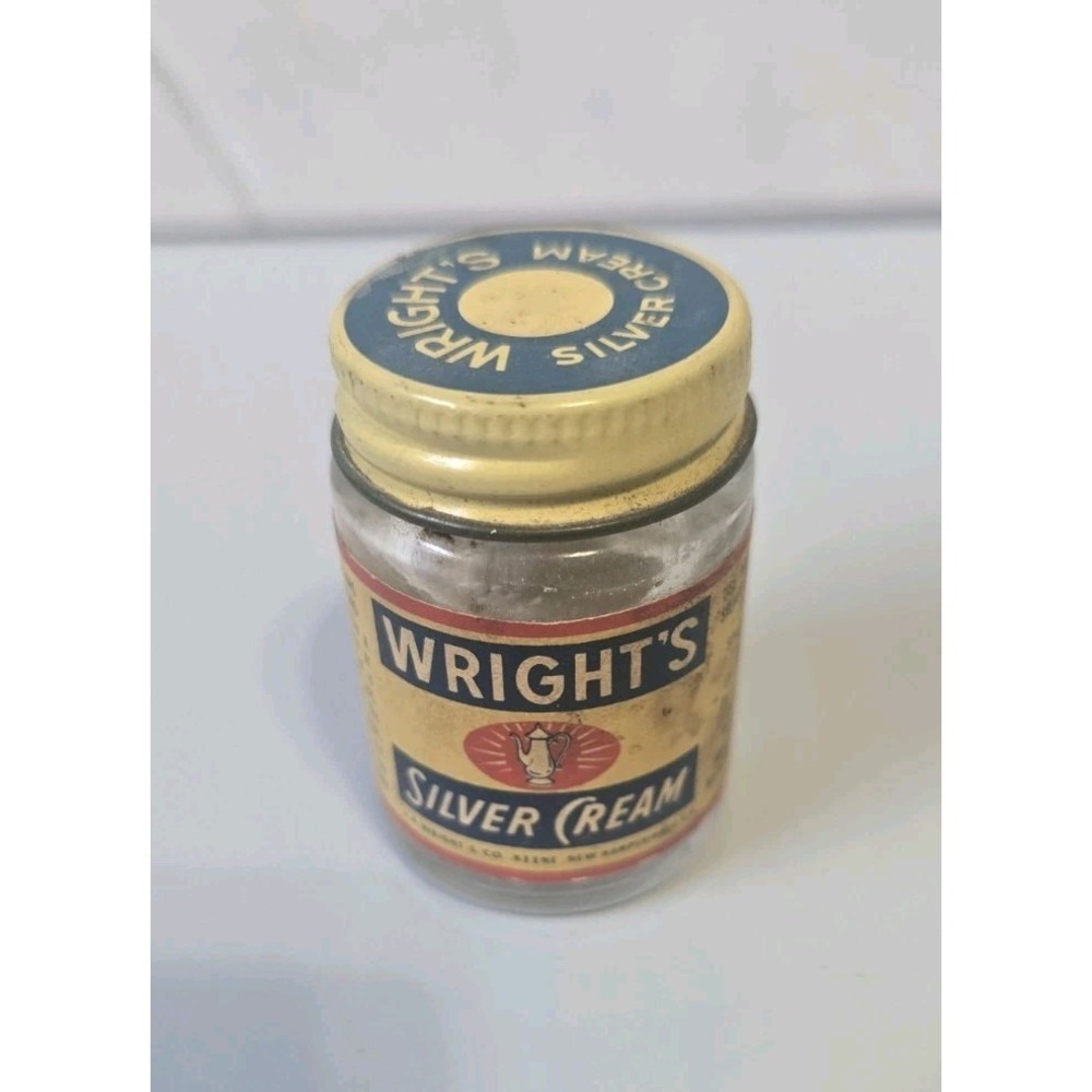 1950's Wright's Silver Cream Polish 1/2 full / Advertisement Jar Collectible